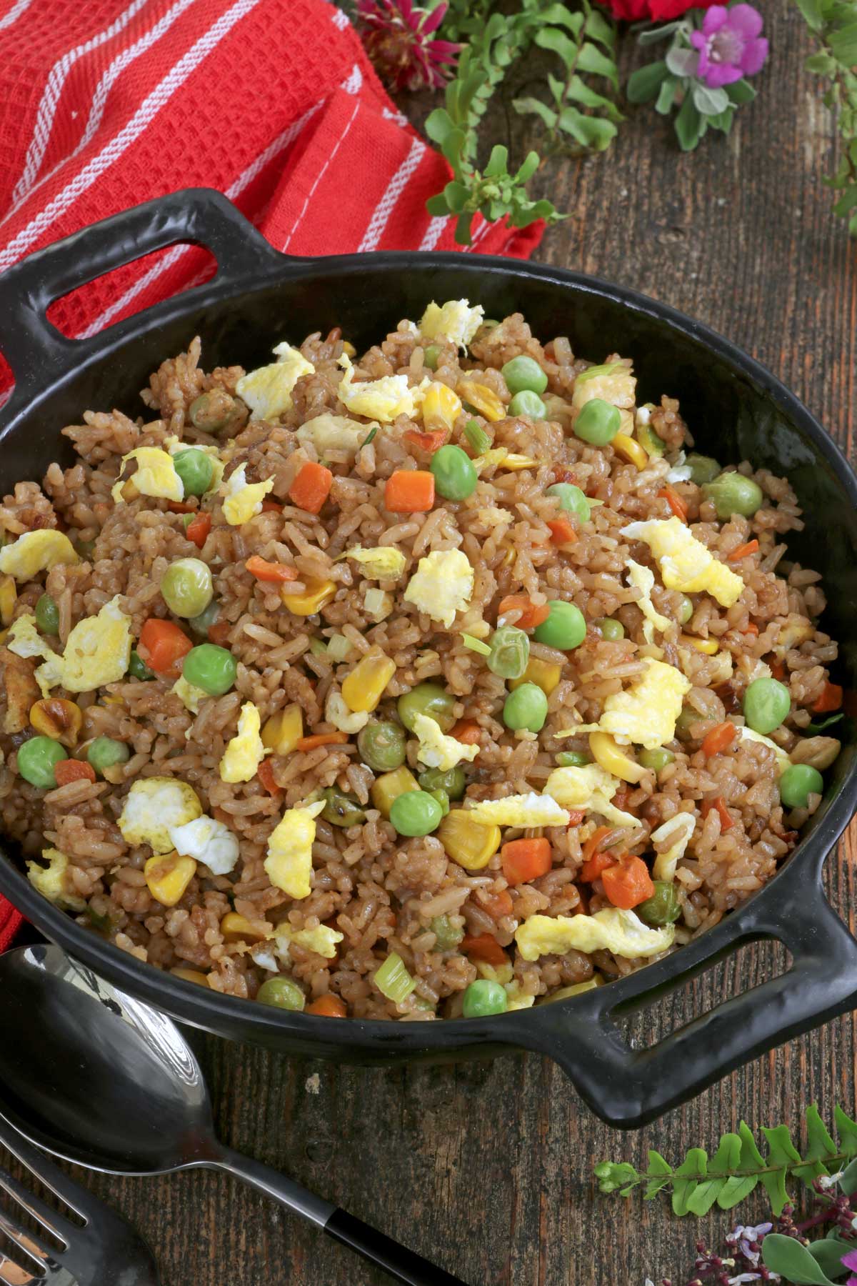Chaofan or Chinese Fried Rice with vegetables and eggs.