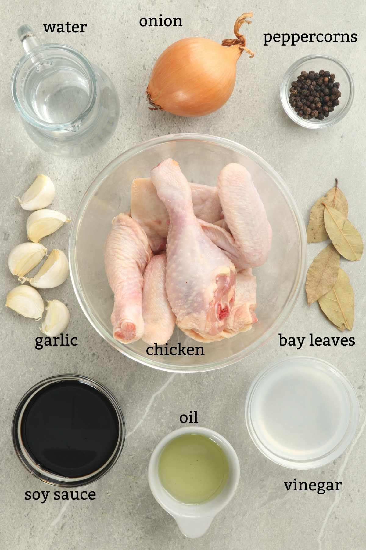 Ingredients for Filipino Chicken Adobo.