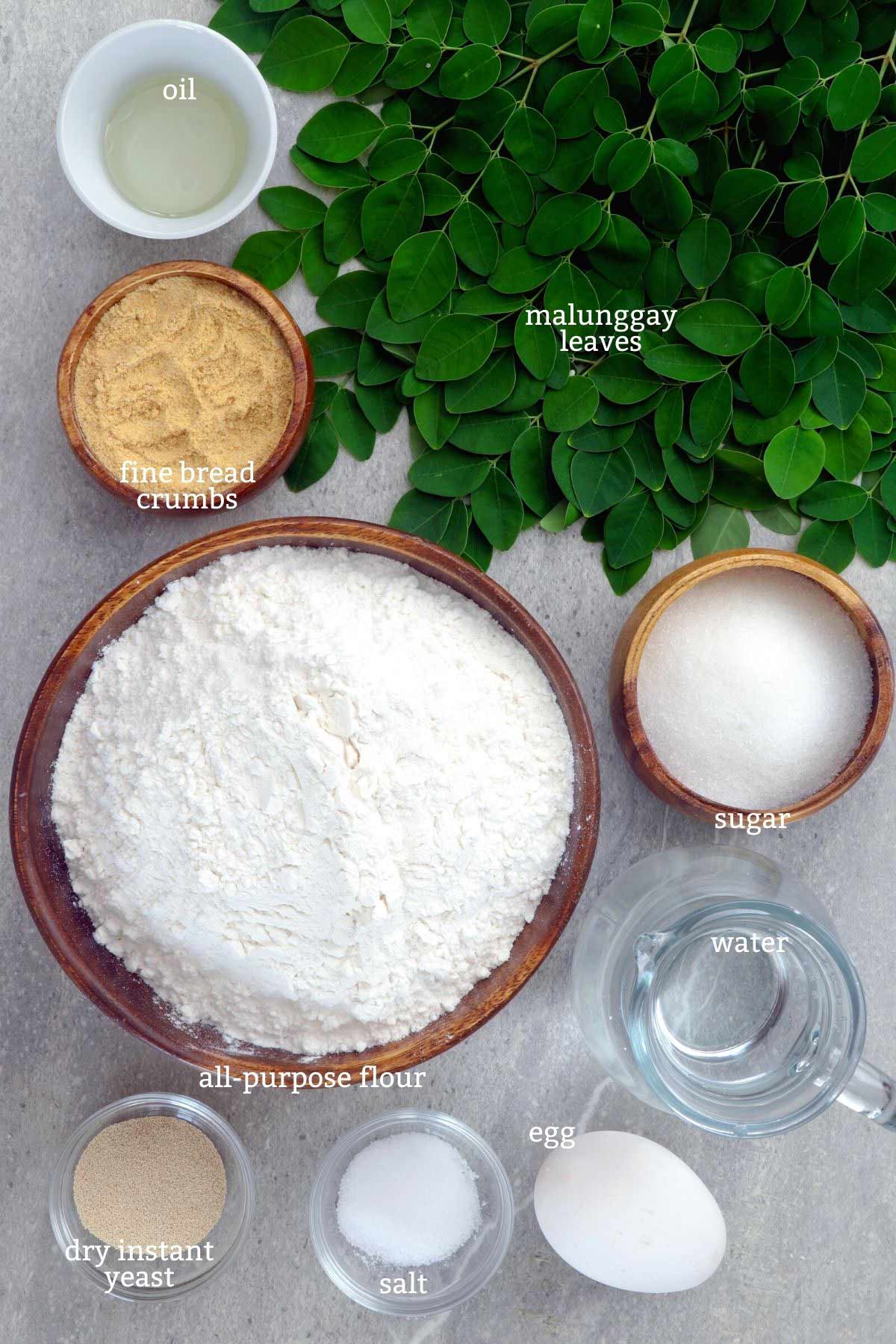 Ingredients in making Malunggay pandesal.