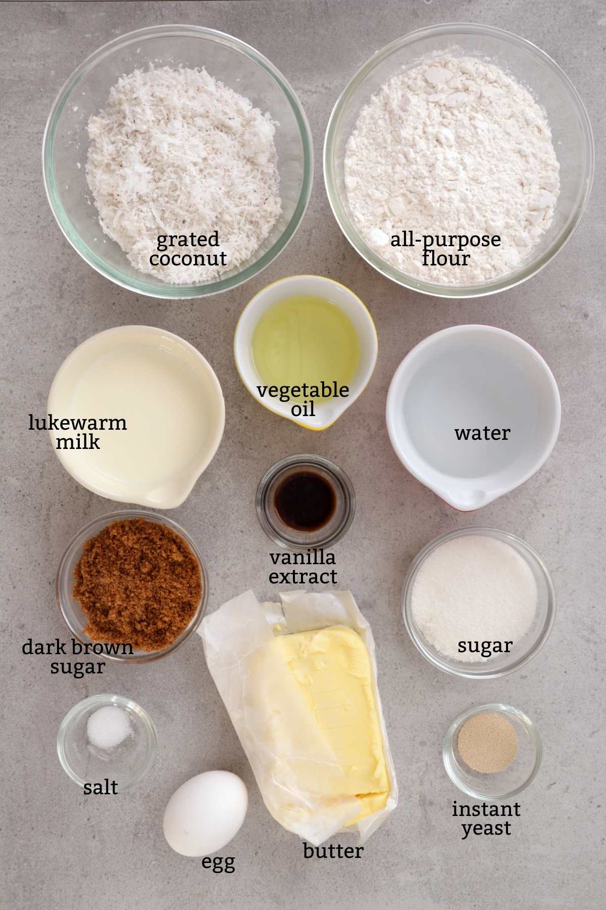 Ingredients for pan de Coco