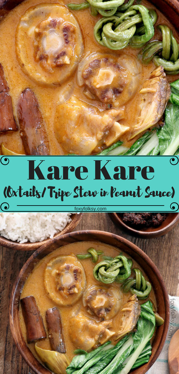 This Kare Kare recipe is a traditional Filipino oxtail/tripe stew with savory peanut sauce usually served at special occasions. | www.foxyfolksy.com #filipinofood #filipinorecipe #slowcook